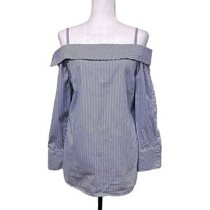 Anthropologie Guest Editor Off The Shoulder Button Down Long Sleeve Pinstripe